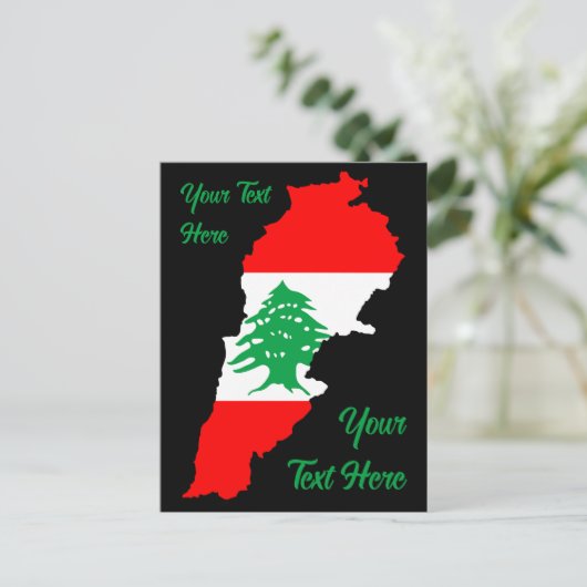 レバノンの国旗を持った地図 ポストカード (スタンド正面)