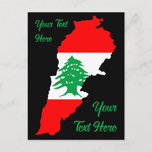 レバノンの国旗を持った地図 ポストカード (正面)
