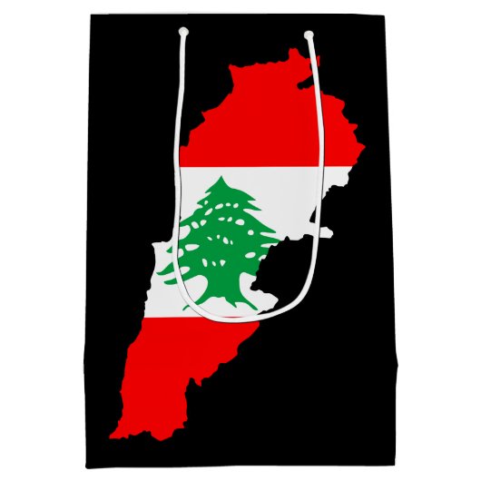 レバノンの国旗を持った地図 ミディアムペーパーバッグ (裏面)
