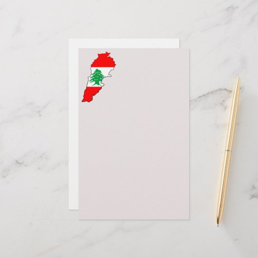 レバノンの国旗を持った地図 便箋 (正面/裏面インサイチュ)