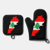 レバノンの国旗を持った地図 鍋つかみ&鍋敷きセット (正面)