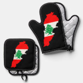 レバノンの国旗を持った地図 鍋つかみ&鍋敷きセット (正面/裏面)