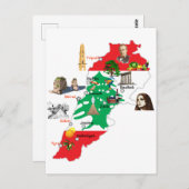 レバノンの地図、主要都市名をレバノン語で ポストカード (正面/裏面)