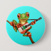 レバノンの旗のギターの青を遊んでいるアマガエル 缶バッジ (正面)