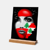 レバノン国旗と少女の顔の地図 アクリルサイン (傾斜)