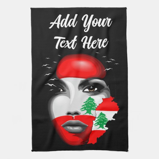 レバノン国旗と少女の顔の地図 キッチンタオル (縦)