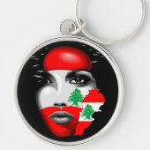 レバノン国旗と少女の顔の地図 キーホルダー (正面)