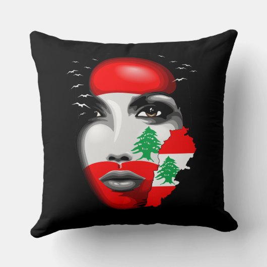 レバノン国旗と少女の顔の地図 クッション (裏面)