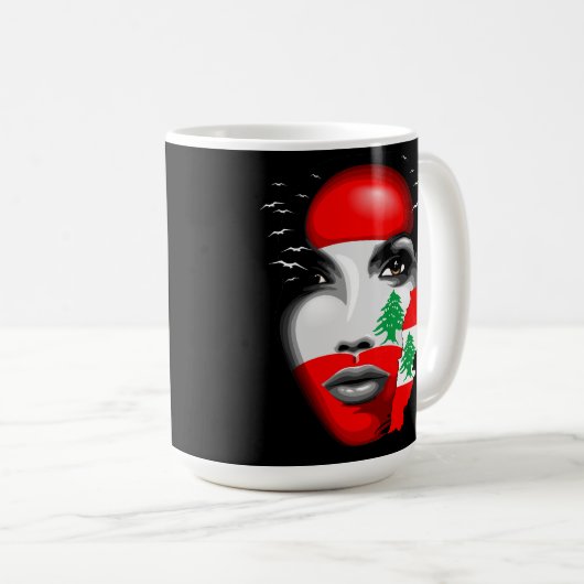 レバノン国旗と少女の顔の地図 コーヒーマグカップ (正面右)