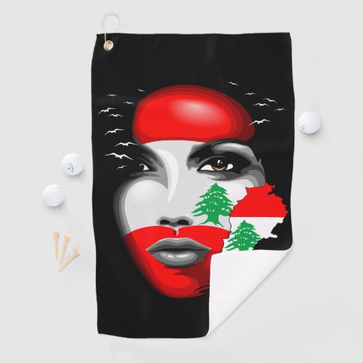 レバノン国旗と少女の顔の地図 ゴルフタオル (インサイチュ)