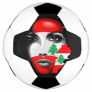 レバノン国旗と少女の顔の地図 サッカーボール