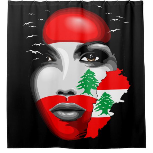 レバノン国旗と少女の顔の地図 シャワーカーテン (正面)