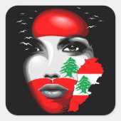 レバノン国旗と少女の顔の地図 スクエアシール (正面)