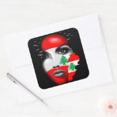 レバノン国旗と少女の顔の地図 スクエアシール (封筒)