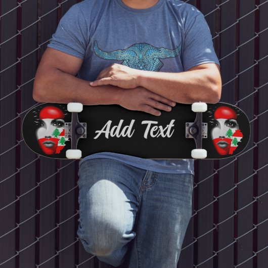 レバノン国旗と少女の顔の地図 スケートボード (室外3)