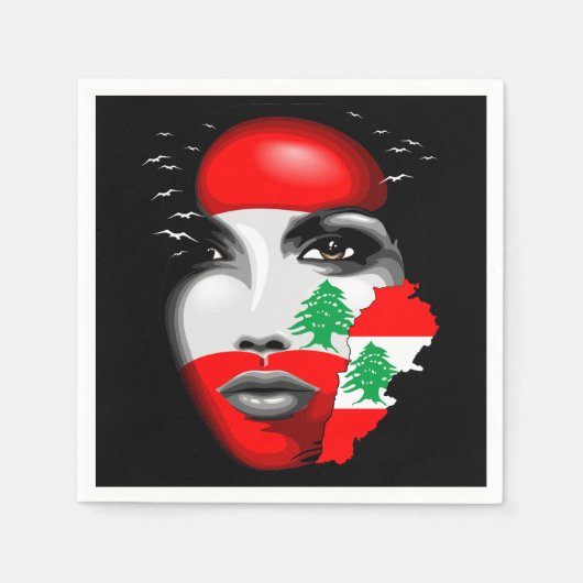 レバノン国旗と少女の顔の地図 スタンダードカクテルナプキン (正面)