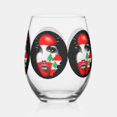 レバノン国旗と少女の顔の地図 ステムなしワイングラス (裏面)