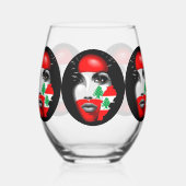 レバノン国旗と少女の顔の地図 ステムなしワイングラス (左)