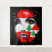 レバノン国旗と少女の顔の地図 タペストリー (正面)