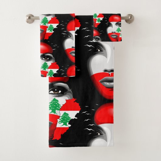 レバノン国旗と少女の顔の地図 バスタオルセット (インサイチュ)