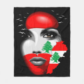 レバノン国旗と少女の顔の地図 フリースブランケット (正面)