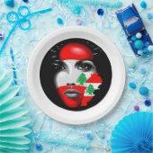 レバノン国旗と少女の顔の地図 ペーパープレート (パーティー)