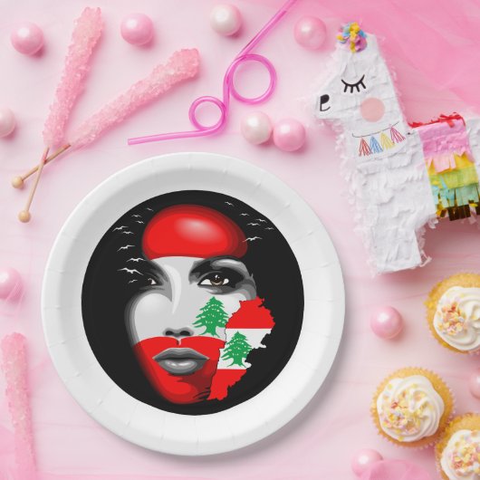 レバノン国旗と少女の顔の地図 ペーパープレート (パーティー)