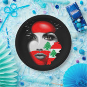 レバノン国旗と少女の顔の地図 ペーパープレート (パーティー)