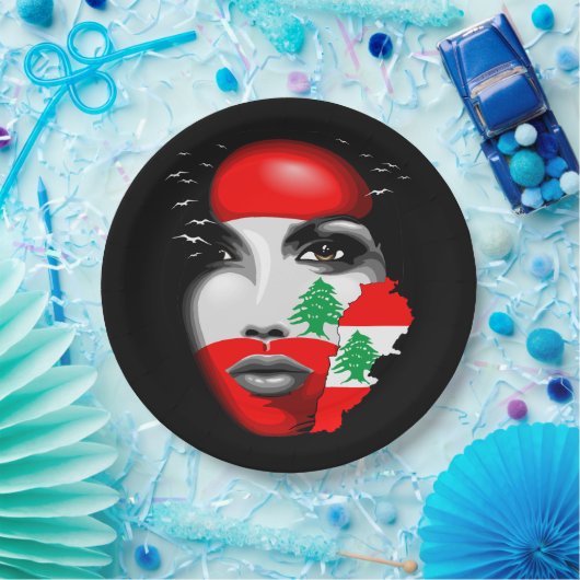 レバノン国旗と少女の顔の地図 ペーパープレート (パーティー)