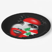 レバノン国旗と少女の顔の地図 ペーパープレート (アングル)