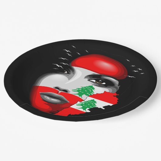 レバノン国旗と少女の顔の地図 ペーパープレート (アングル)
