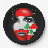 レバノン国旗と少女の顔の地図 ペーパープレート (正面)