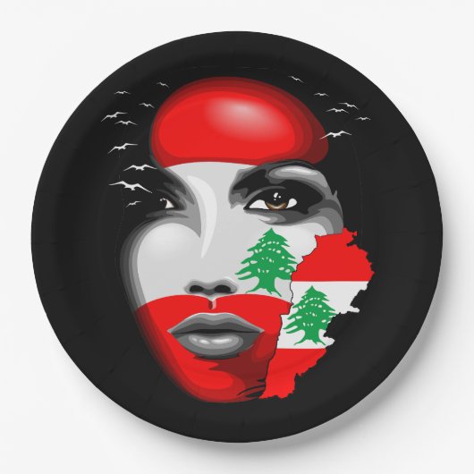レバノン国旗と少女の顔の地図 ペーパープレート (正面)