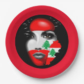 レバノン国旗と少女の顔の地図 ペーパープレート (正面)