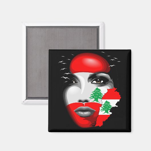 レバノン国旗と少女の顔の地図 マグネット (正面/裏面)