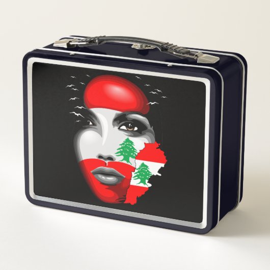 レバノン国旗と少女の顔の地図 メタルランチボックス (裏面)
