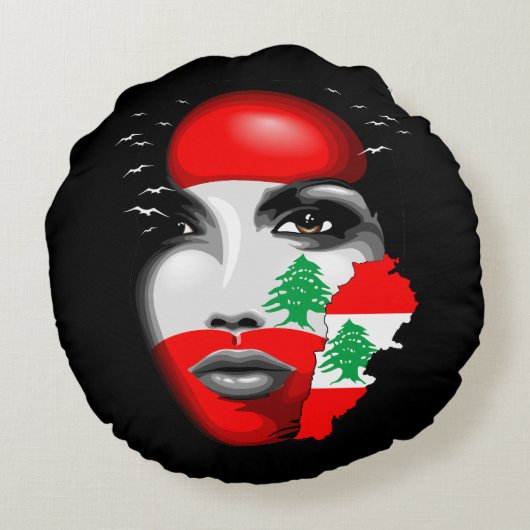 レバノン国旗と少女の顔の地図 ラウンドクッション (裏面)