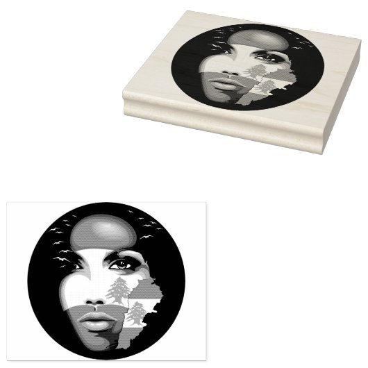 レバノン国旗と少女の顔の地図 ラバースタンプ (押印)