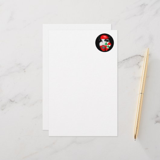 レバノン国旗と少女の顔の地図 便箋 (正面/裏面インサイチュ)