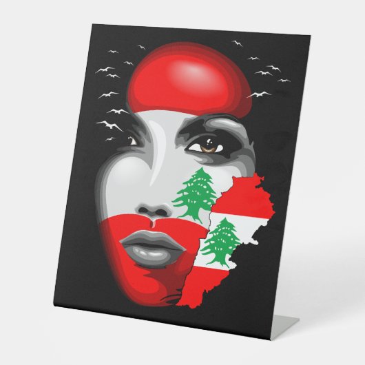 レバノン国旗と少女の顔の地図 台座サイン (正面)