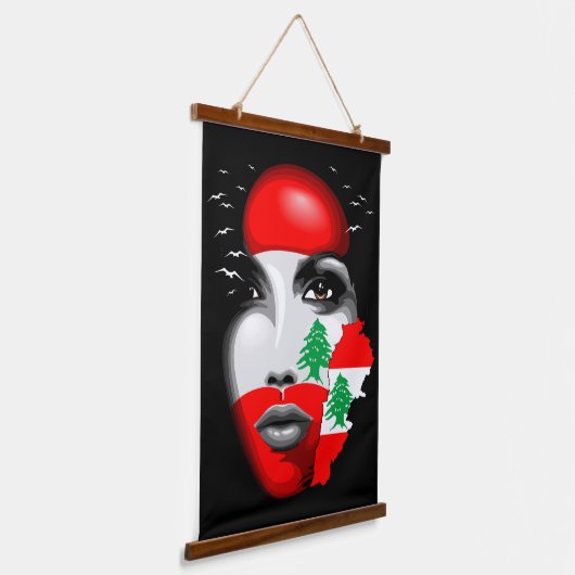 レバノン国旗と少女の顔の地図 吊り下げ型タペストリー (傾斜あり)