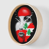 レバノン国旗と少女の顔の地図 壁時計 (傾斜)