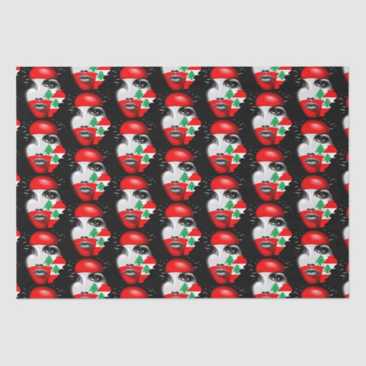 レバノン国旗と少女の顔の地図 薄葉紙 (正面)