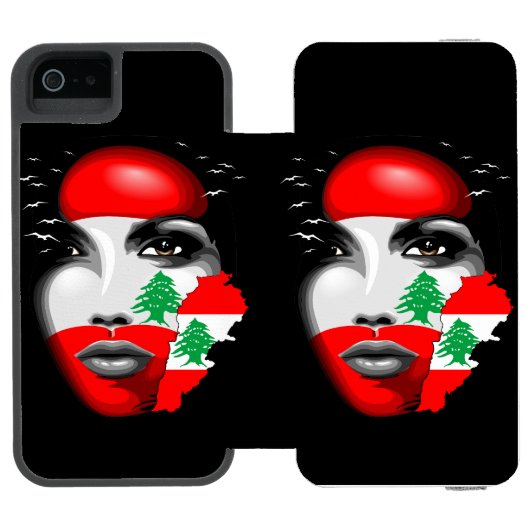 レバノン国旗と少女の顔の地図 INCIPIO iPhoneウォレットケース (フォリオ Open)