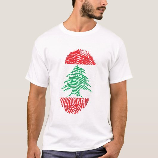 レバノン国旗の指紋の国プライド Tシャツ (正面)