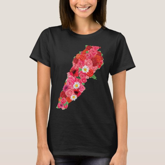 レバノン国旗の花地図ベイルートロブナンレバノンレ Tシャツ (正面)