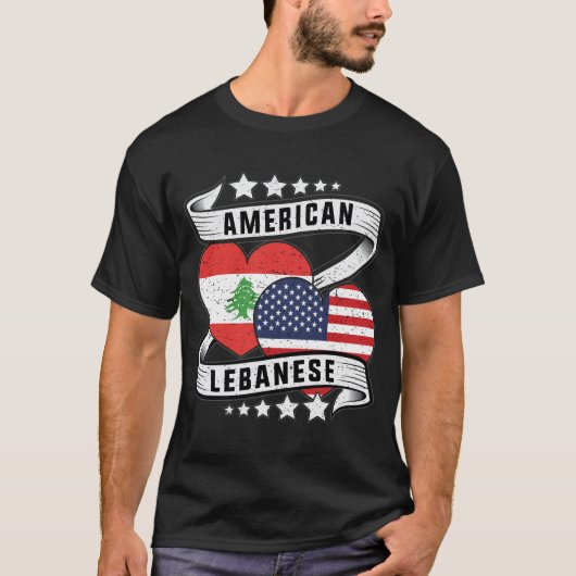 レバノン系アメリカ国旗のシャツ Tシャツ (正面)
