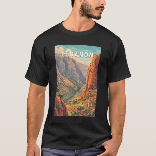 レバノン イラスト 旅行 アート ヴィンテージ Tシャツ (正面)