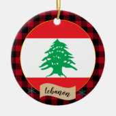 レバノン、赤いバッファローのプレイド&レバノン国旗 セラミックオーナメント (正面)