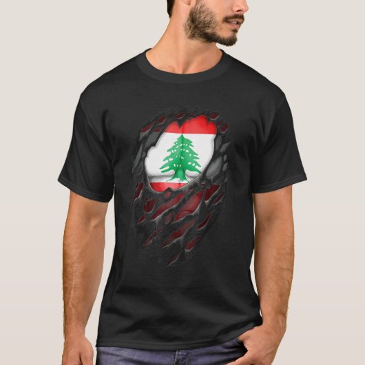 レバ誇りを持ったノンルーツ伝統破れた裂けたレバノン Tシャツ (正面)
